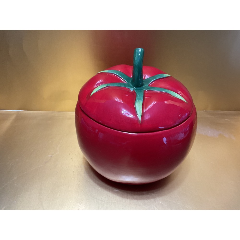 Ashland Home Italian Kitchen Ceramic Tomato Food Container with Lid Red 790231